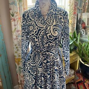 Boden Blue & White Paisley Long-Sleeve lined Shirtdress